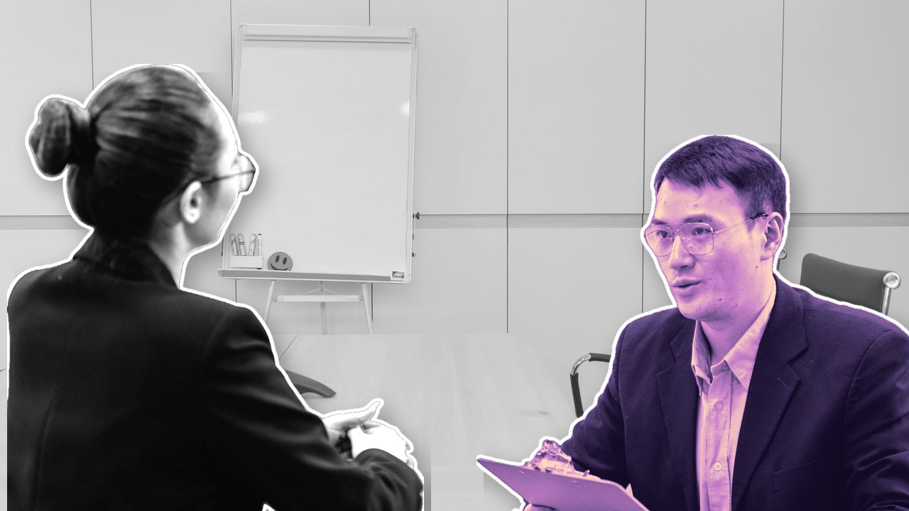 Collage of a job interview in a meeting room